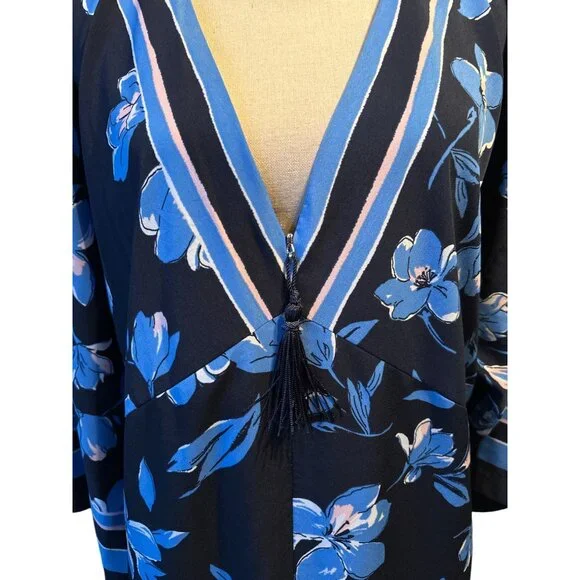 Oscar de la Renta Black and Blue Floral Maxi Dress - Picture 4 of 8